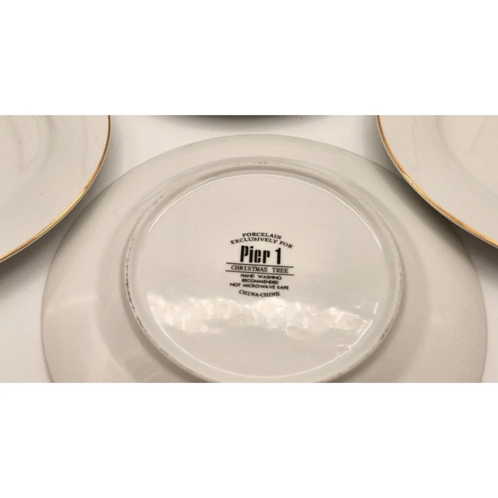 Pier 1 Imports Dessert Plates Christmas Tree Set 6 Red Green Gold Discontinued
